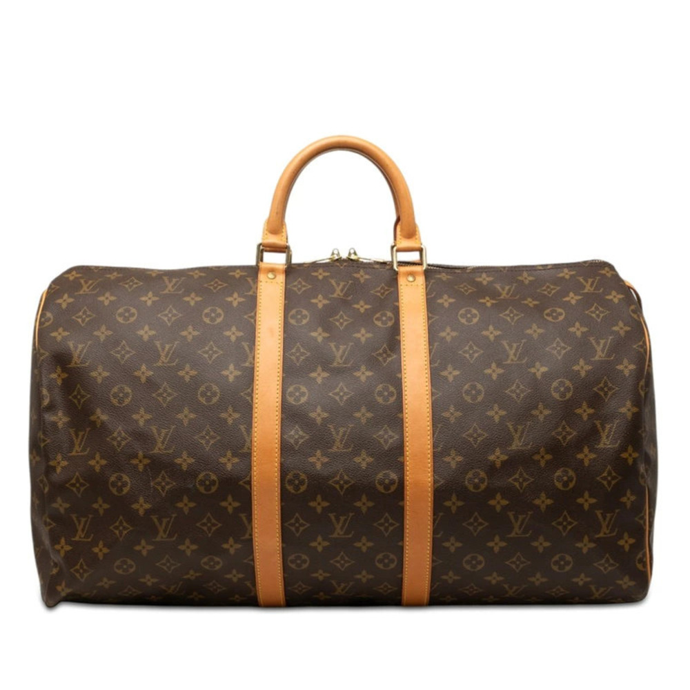 Louis Vuitton Monogram Keepall Boston Bag Travel Brown Leather